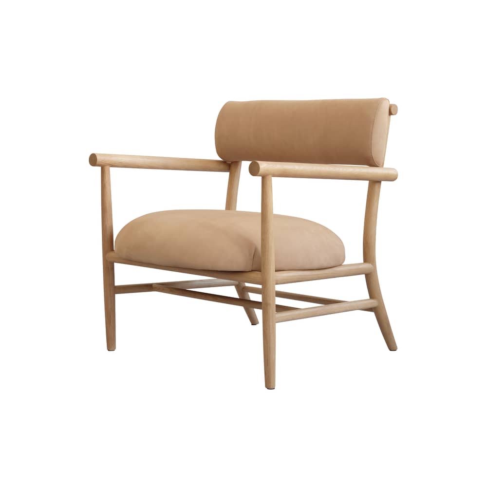 Fauteuil lounge Nama - 101 COPENHAGEN - Nude (cuir nubuck) / Chêne naturel - Chêne massif, Cuir Nubuck, Mousse
