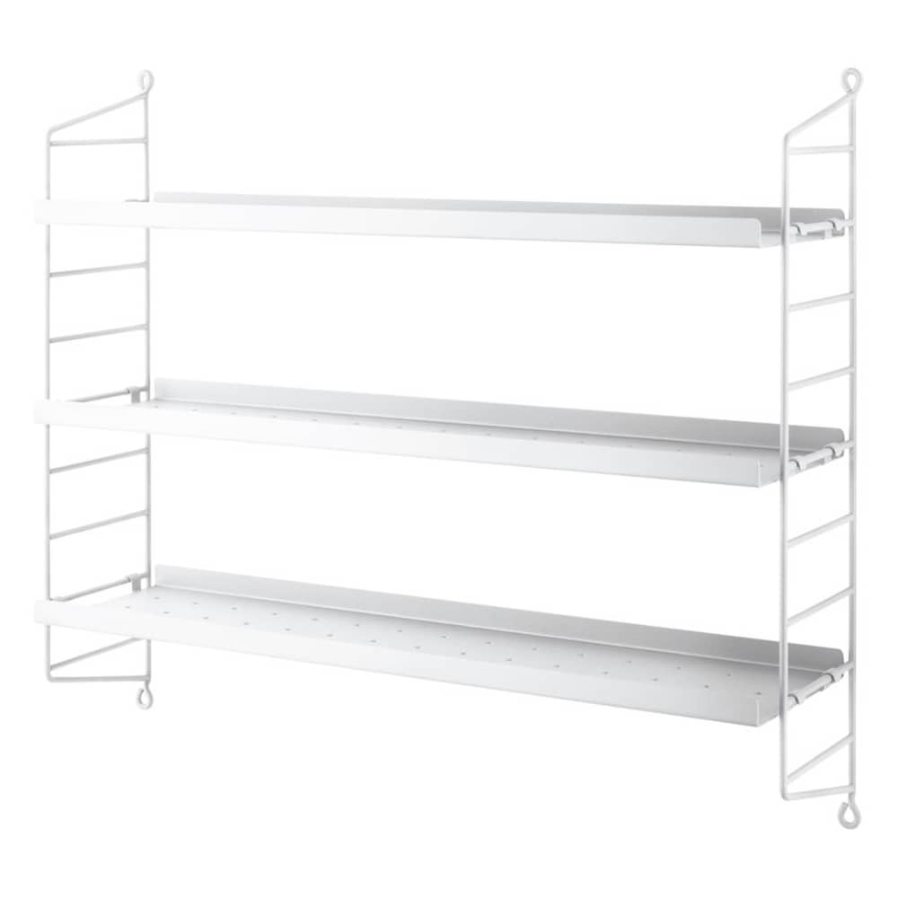 Regal String® Pocket metall weiß / Metall, perforiert - B 60 x H 50 cm - String Furniture - Weiß - lackierter Stahl