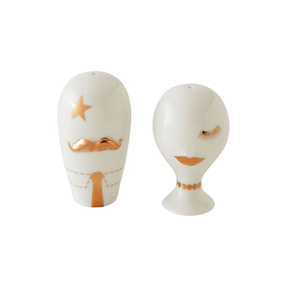 Set sale e pepe Mr & Mrs Muse ceramica bianco - Jonathan Adler - Set sale e pepe Mr & Mrs Muse in ceramica - Oro vero, Porcellana