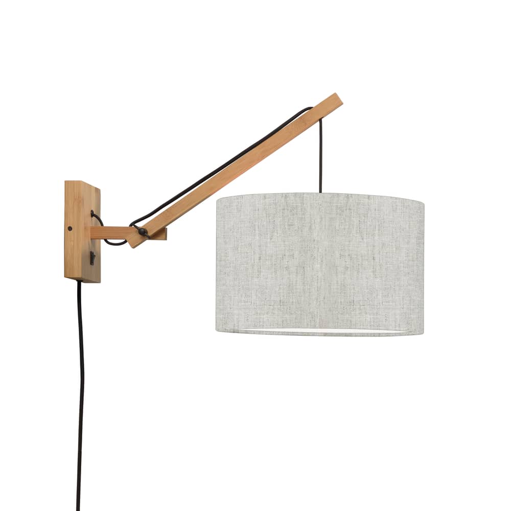 Andes Small Wall light with plug textile grey natural wood / Linen & bamboo L 55 x Ø 32 cm - GOOD&MOJO - Grey linen / Bamboo base - Bamboo, Organic linen