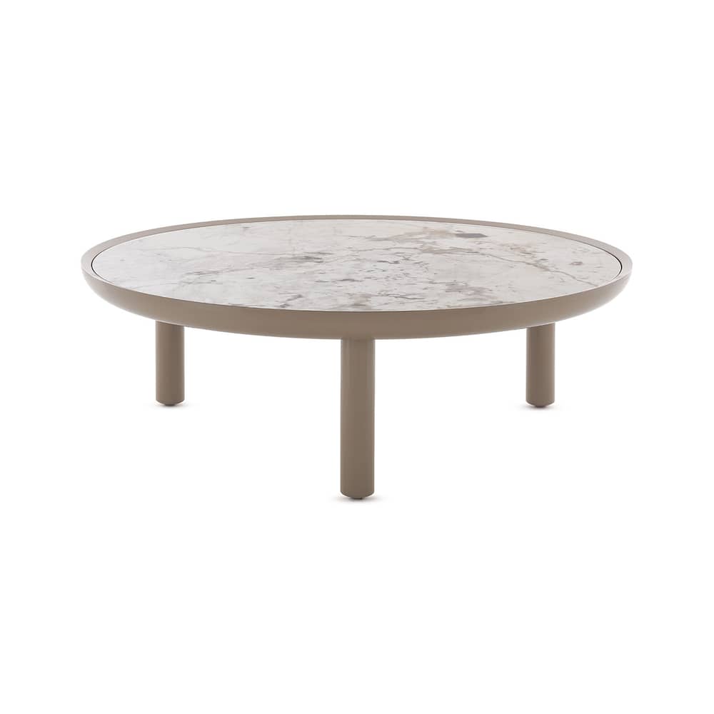 K-TOP Coffee table ceramic beige / Ø 105 x H 35 cm - Marble-effect sandstone Tray - Kartell - Nature marble effect Tundra / Turtledove - Marble-effect sandstone, Natural beechwood