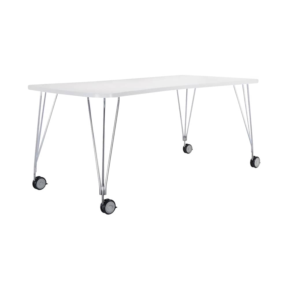 Max Desk plastic material white / Casters - L 160 cm - Kartell - white 160 cm - Chromed steel, Laminate