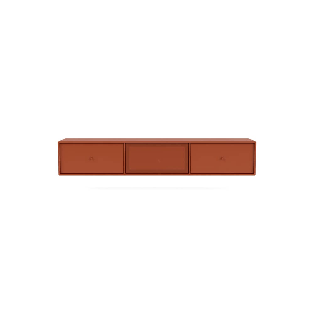 Meuble TV suspendu Octave V bois orange / L 138 x P 30 x H 24 cm - MONTANA - Hokkaido 162 - Acier perforé, MDF laqué