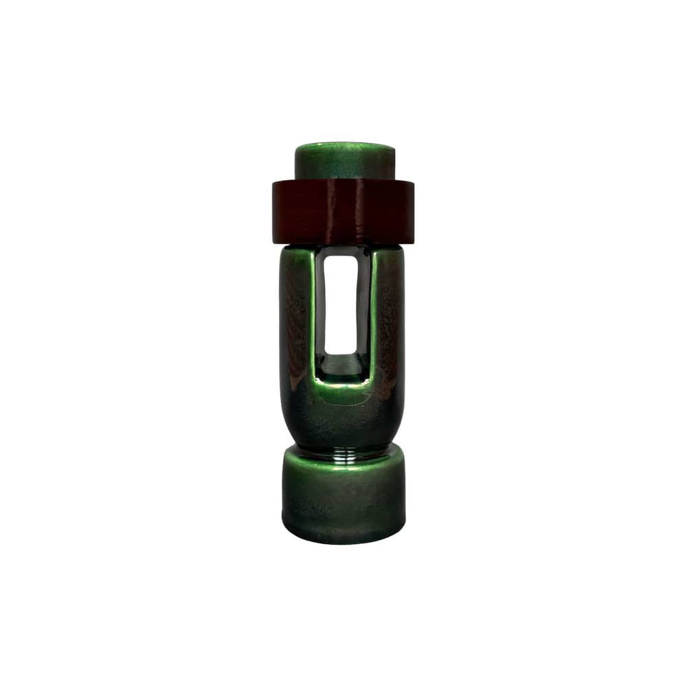 Bougeoir Ador Tall céramique vert / H 18 cm - RED Edition - Vert / Bois foncé - Bois teinté, Céramique émaillée