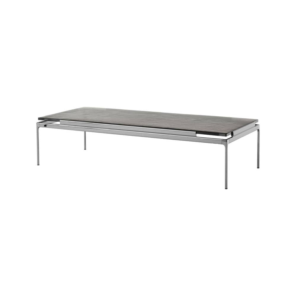 Table basse Sett LN12 verre noir / 140 x 60 x H 34 cm - &tradition - Verre fumé / Chromé foncé - Fonte d\'aluminium, Verre coulé