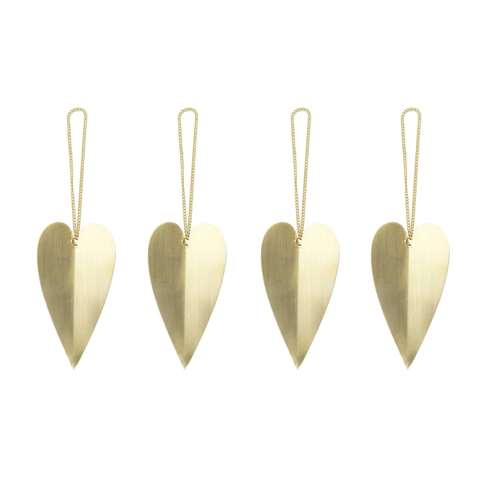 Weihnachtskugel Heart metall gold / 4er-Set Messing - Ferm Living - Messing - Massives Messing