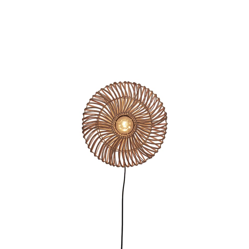 Applique con presa Zanzibar Flat fibre legno beige rattan naturale / Ø 40 cm - GOOD&MOJO - Naturale - Ferro, Midollino