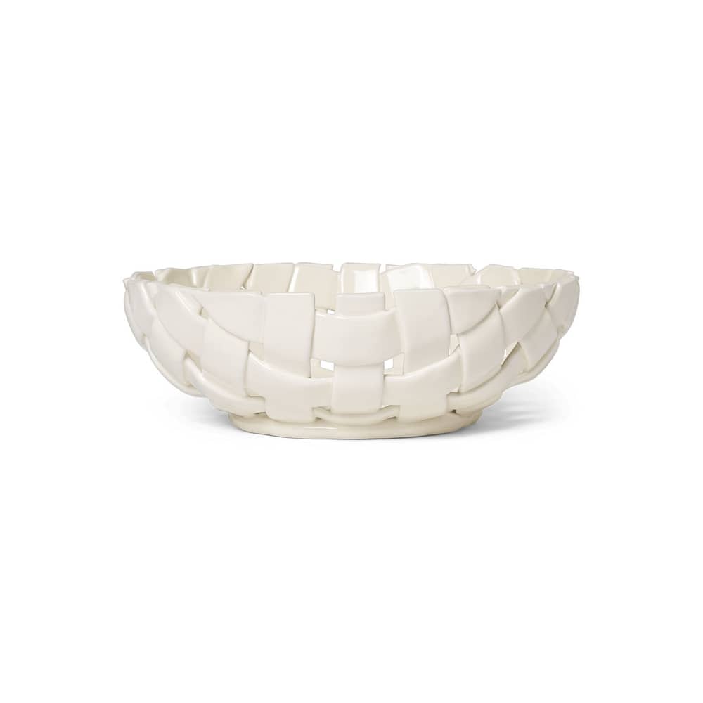 Cesto Plait ceramica bianco / Ciotola per la frutta - Intrecciata a mano / Ø 30 cm - Ferm Living - Bianco - Ceramica smaltata