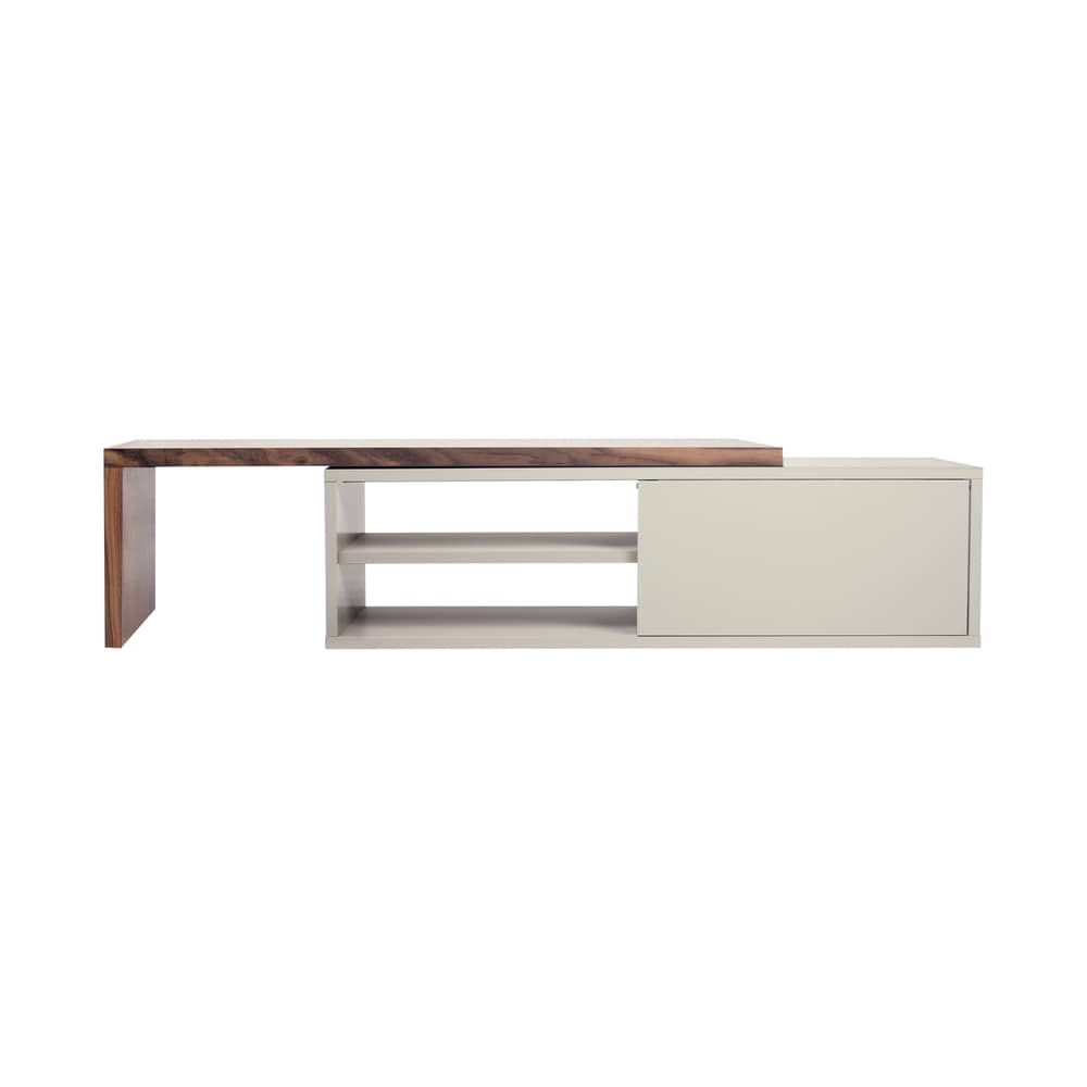 Meuble TV extensible Slide gris bois naturel / Pivotant - L 110 à 203 cm - POP UP HOME - Gris / Noyer - Panneaux d\'aggloméré peints, Placage de noyer