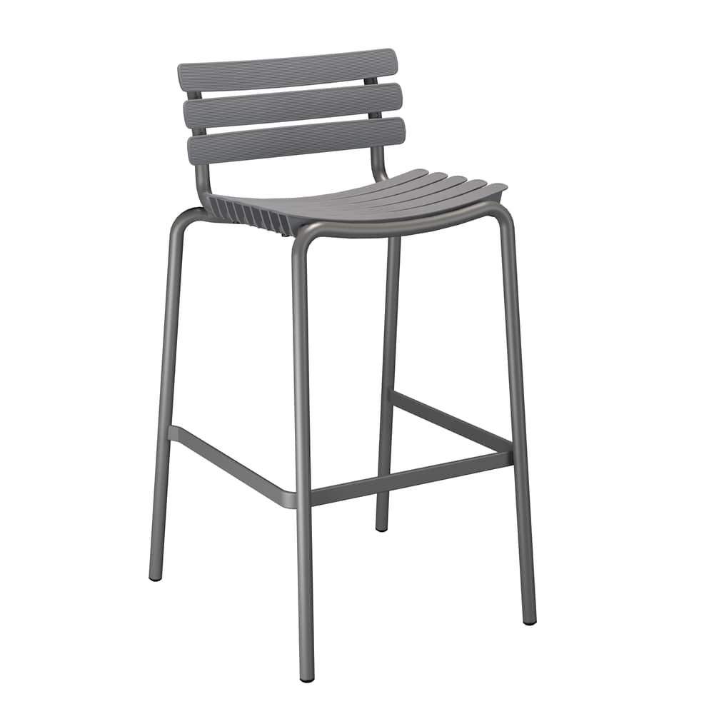 ReCLIPS Bar chair plastic material grey / H 76 cm - Recycled plastic - Houe - Grey - Recycled plastic, Thermolacquered aluminium