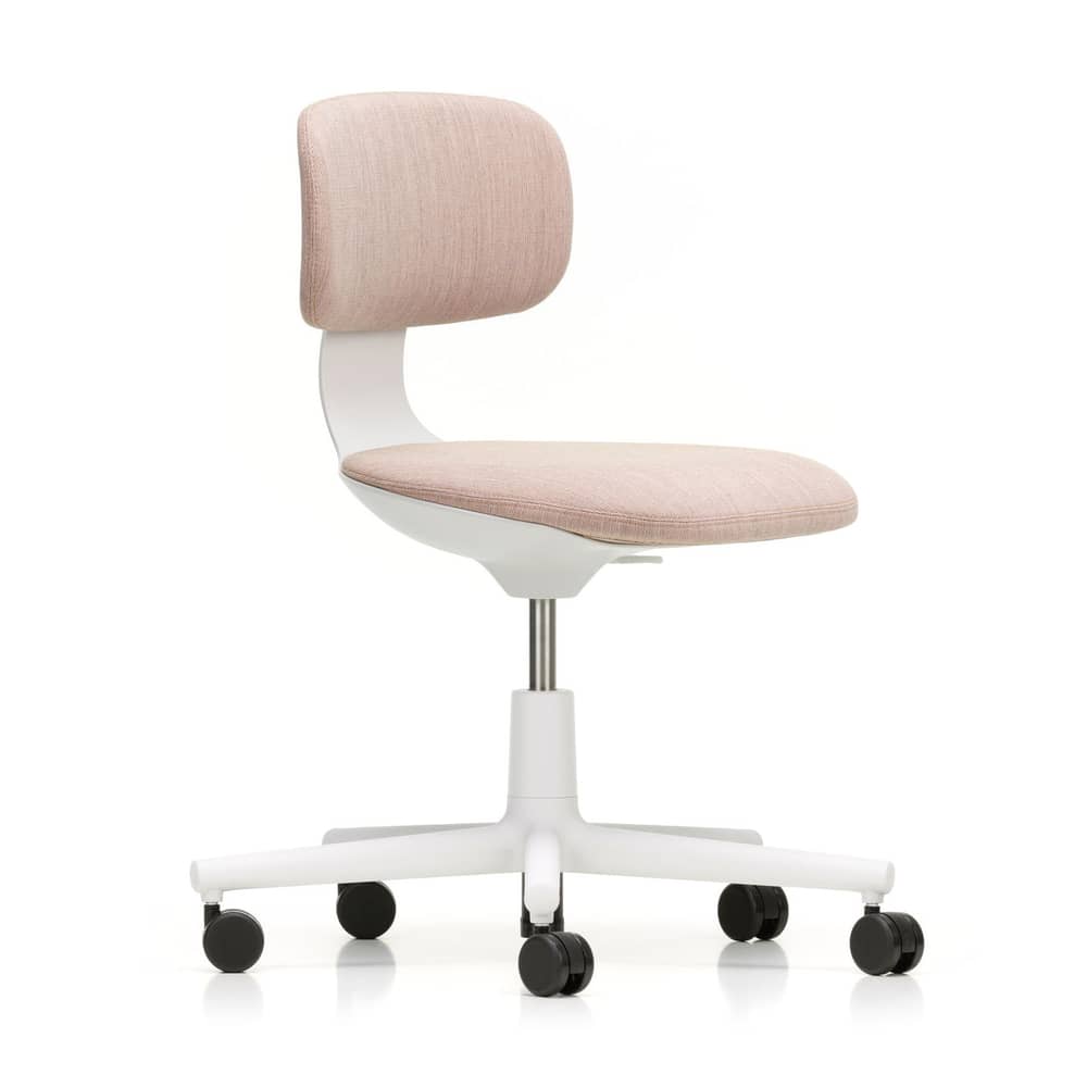 Fauteuil à roulettes Rookie tissu rose / H 39 à 51 cm - Vitra - Rose (tissu Tress) / Structure grise - Mousse polyuréthane, Polyamide, Polypropylène, Tissu