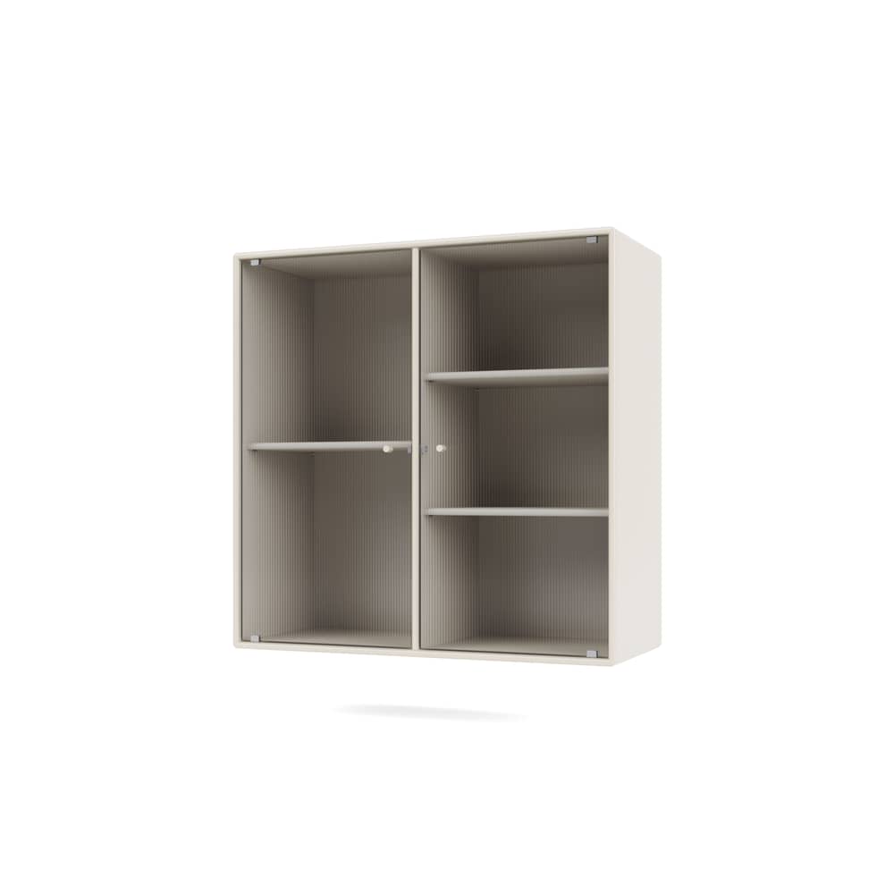 Wandablage Ripple II holz weiß / Vitrine - B 69.6 x T 30 x H 69,6 cm / Gewelltes Glas - MONTANA - Oat 158 - Geriffeltes Glas, lackierte Holzfaserplatte