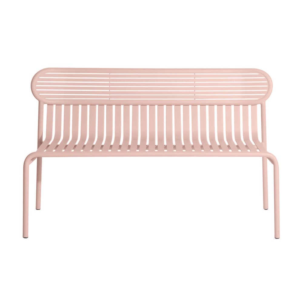 Week-End Bench with backrest metal pink / Aluminium - L 121 cm - Petite Friture - Blush pink - Powder coated epoxy aluminium