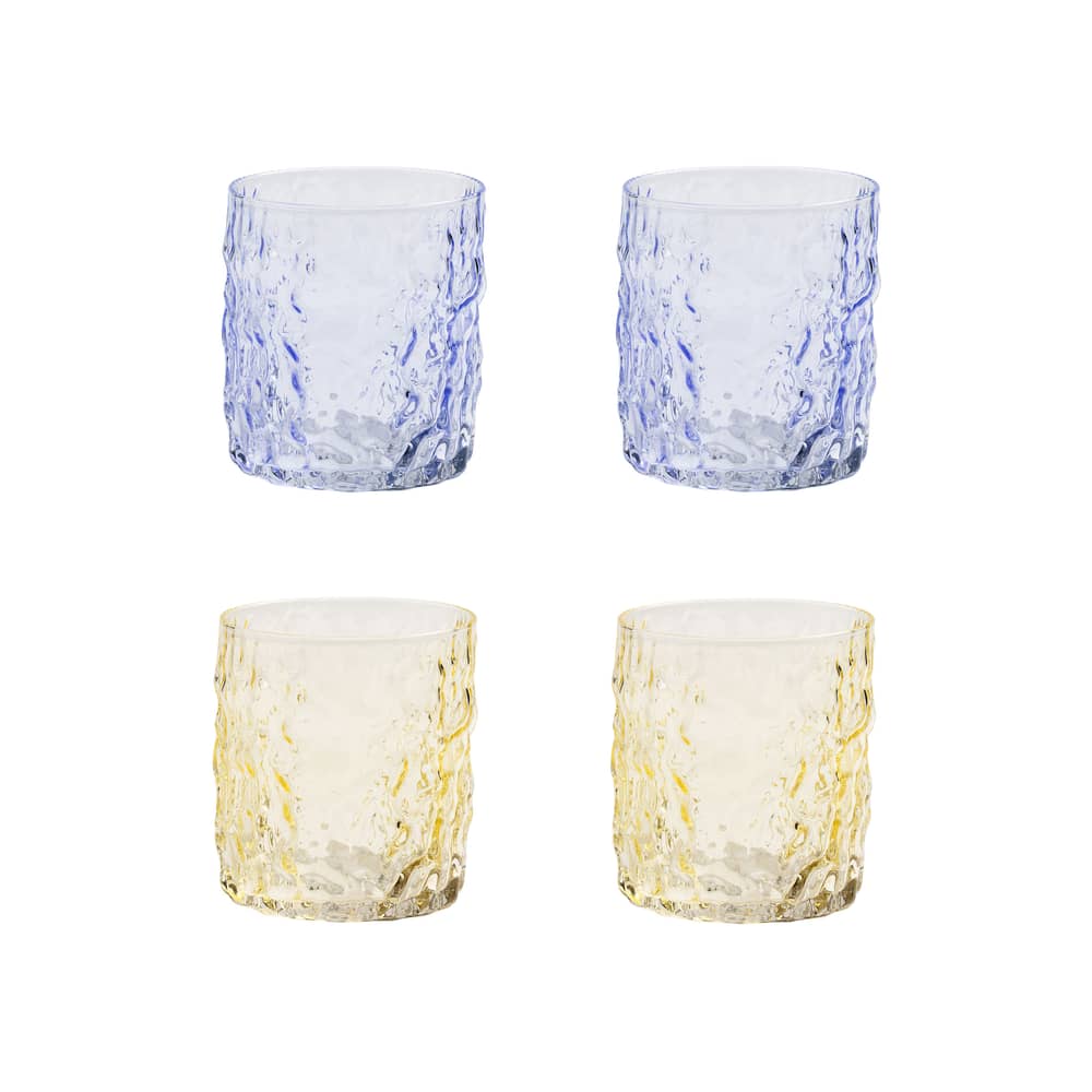 Bicchiere Trunk vetro blu giallo / Set di 4 - Ø 8 x H 9 cm - & klevering - Blu e giallo - Vetro