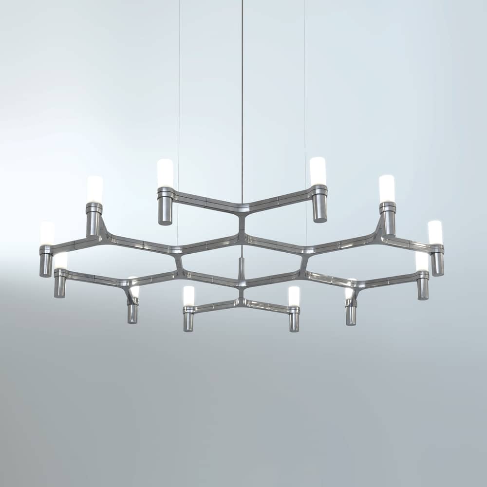Crown Plana Minor Pendant silver metal / Ø 109 cm - Nemo - Polished aluminium - Polished aluminium, Sandy glass