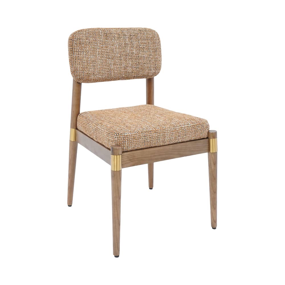 Gepolsterter Stuhl Lilay textil braun - NV GALLERY - Karamel / Esche - Esche massiv, High Density-Schaum, Tissu Tweed