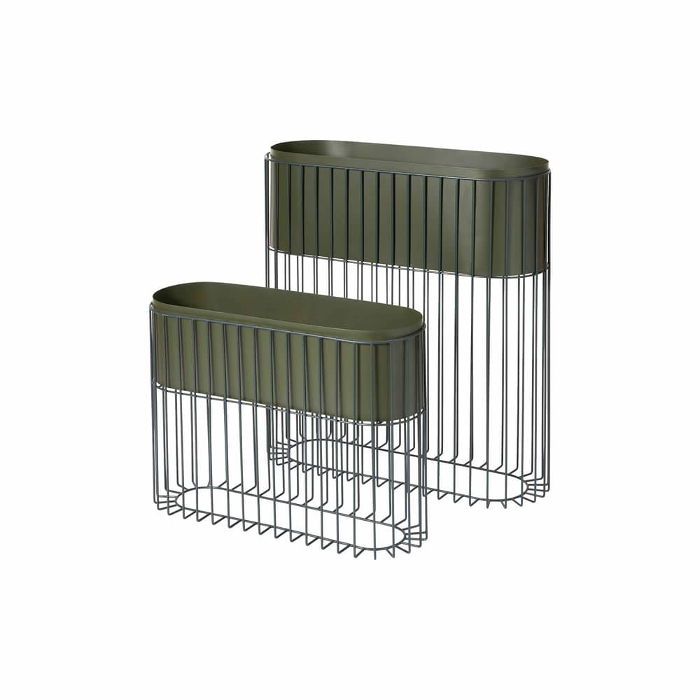 Set de 2 jardinières sur pied Fenja métal vert / L 72 x H 80 cm - BROSTE COPENHAGEN - Vert - Fer laqué mat