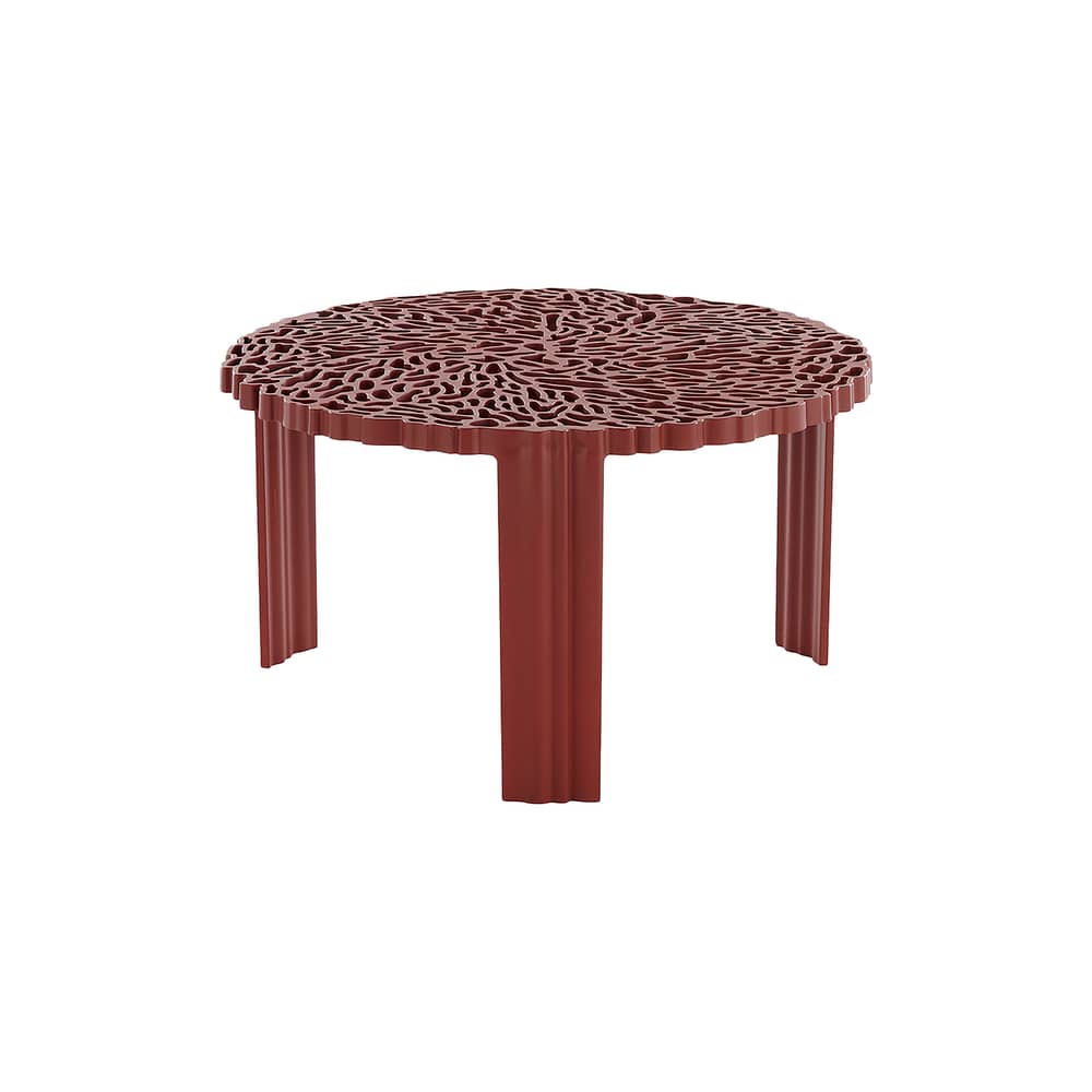 Table basse T-Table Basso plastique rouge / Ø 50 x H 28 cm - Kartell - Bordeaux - PMMA soft touch