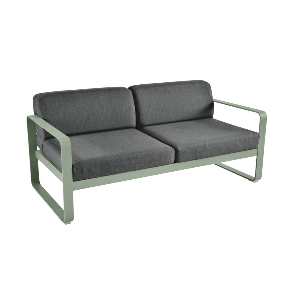 Gartensofa 2-Sitzer Bellevie metall textil grau 2 -Sitzer / L 160 cm - Bezug graphit - Fermob - Kaktus / Bezug graphitgrau - lackiertes Aluminium, Polyacryl-Gewebe, Schaumstoff