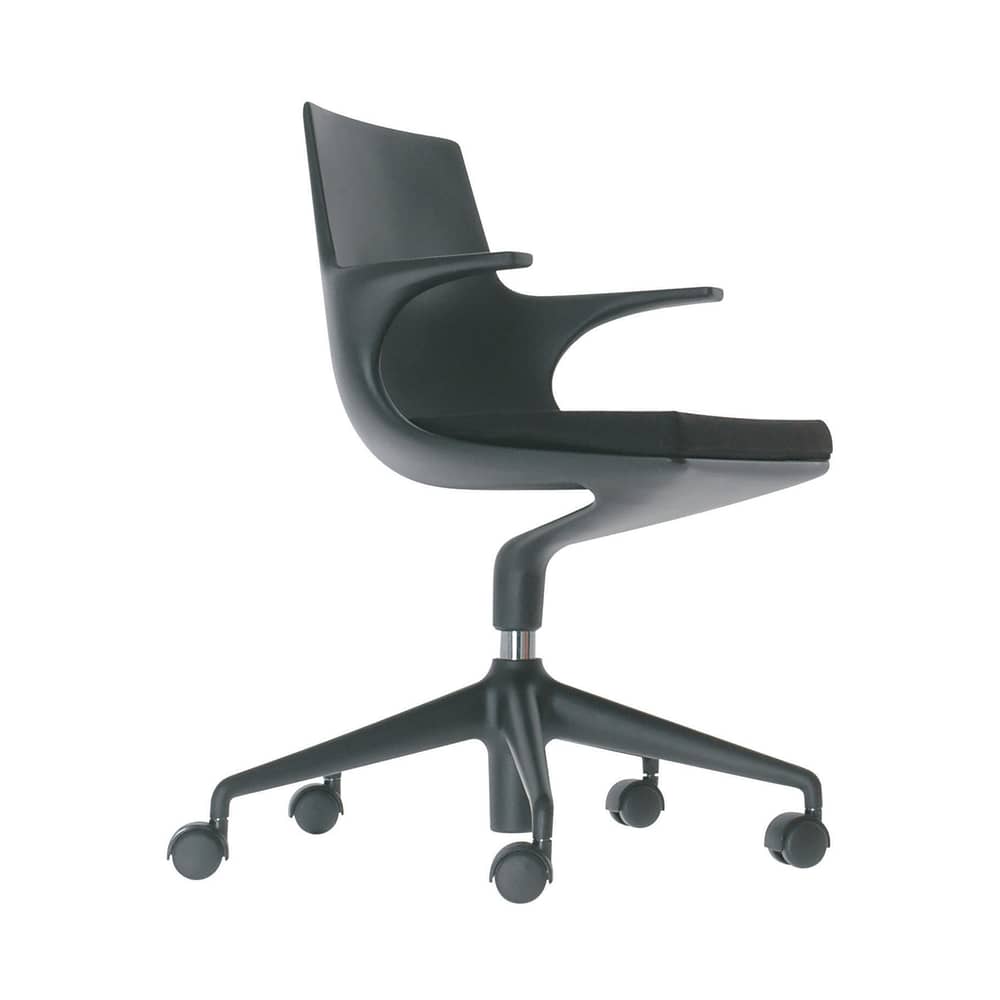 Fauteuil à roulettes Spoon Chair plastique noir / Rembourré - Kartell - Noir/ coussin noir - Polypropylène