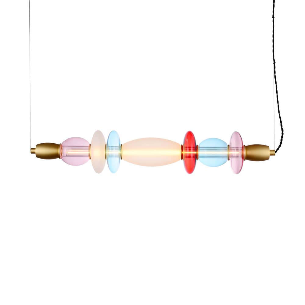 Pendelleuchte Léonor Horizontal glas bunt / L 82 cm - ELEMENTS LIGHTING - Rot / Blau / Rosa / Gold - Aluminium, Glas