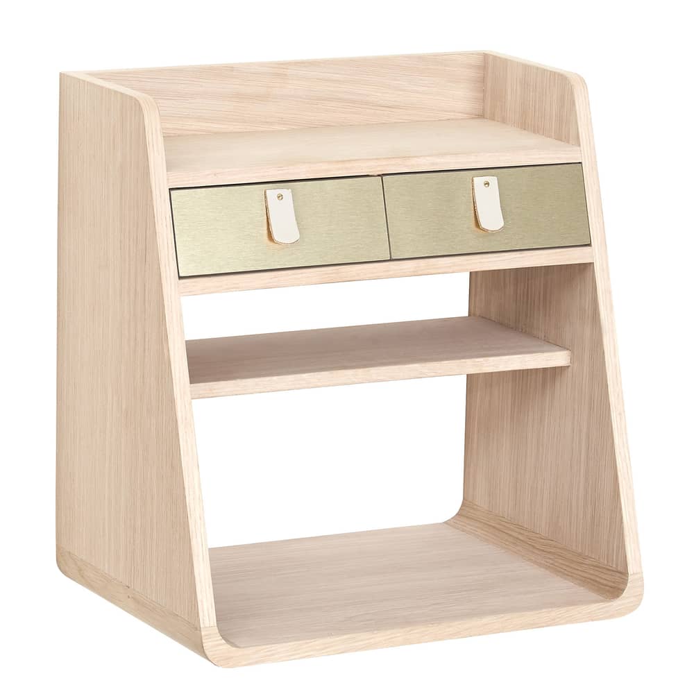 Scaffale a parete Suzon / 36 x 39,5 cm - Hartô - Legno naturale / Ottone spazzolato - MDF, Pelle