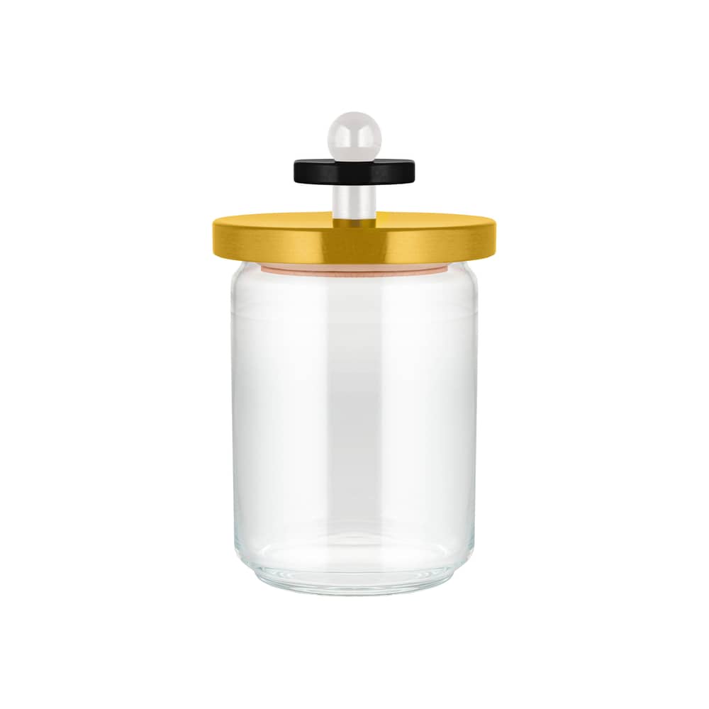 Twergi Airtight jar glass wood yellow / 100 cl - By Ettore Sottsass / Alessi 100 Values Collection - Alessi - Yellow - FSC-certified solid turned lime wood, Glass, Silicone