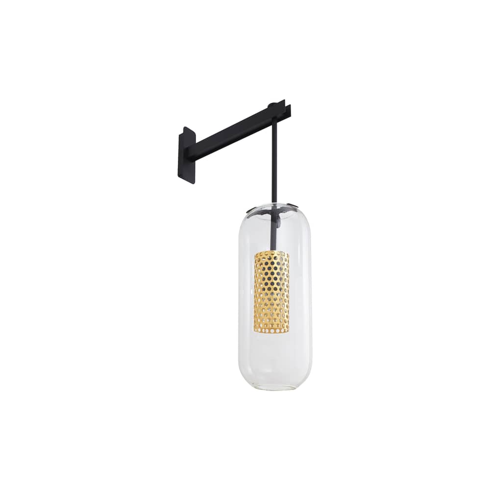 Applique Vadim métal verre noir or transparent / H 68 cm - Maison Sarah Lavoine - Structure noire / Diffuseur doré - Acier peint, Verre