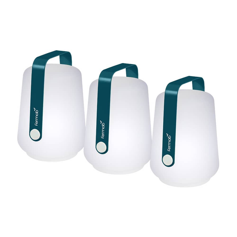 Lot de 3 lampes extérieurs sans fil rechargeables Balad métal bleu / H 13,5 cm - Fermob - Bleu Acapulco - Aluminium, Polyéthylène