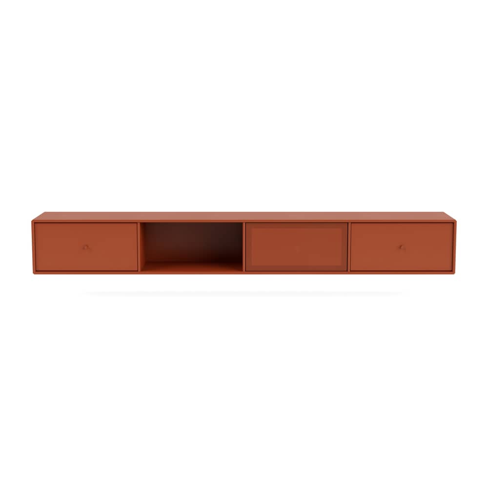 Meuble TV suspendu Octave VII bois orange / L 183,6 x P 30 x H 24 cm - MONTANA - Hokkaido 162 - Acier perforé, MDF laqué
