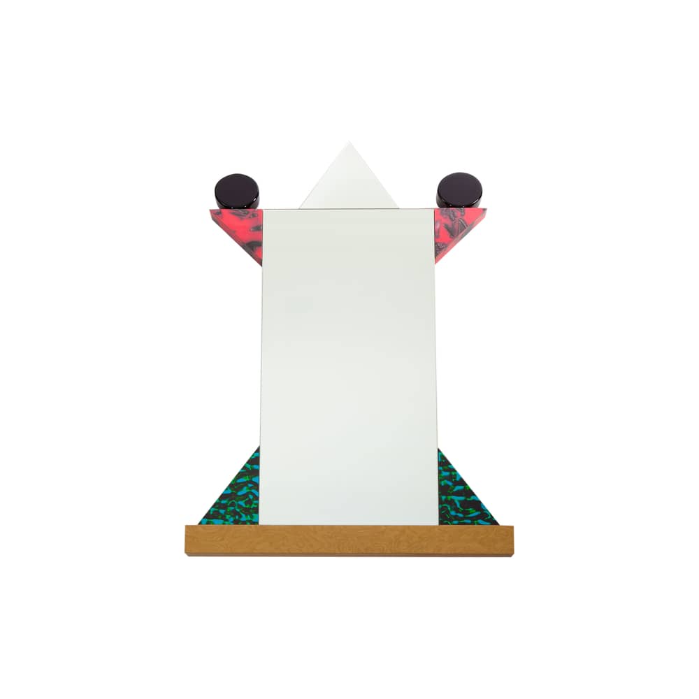 Diva Mirror plastic material wood multicoloured by Ettore Sottsass / 1984 - Memphis Milano - Multicolored - Glass, Plastic laminate, Walnut burl plated MDF