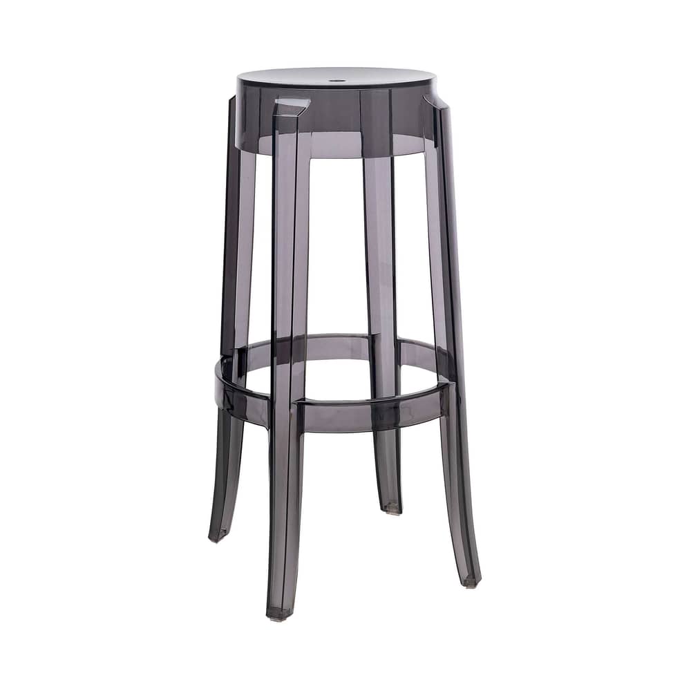 Charles Ghost Stackable bar stool plastic material grey H 75 cm - Plastic - Kartell - Black smoke - Polycarbonate