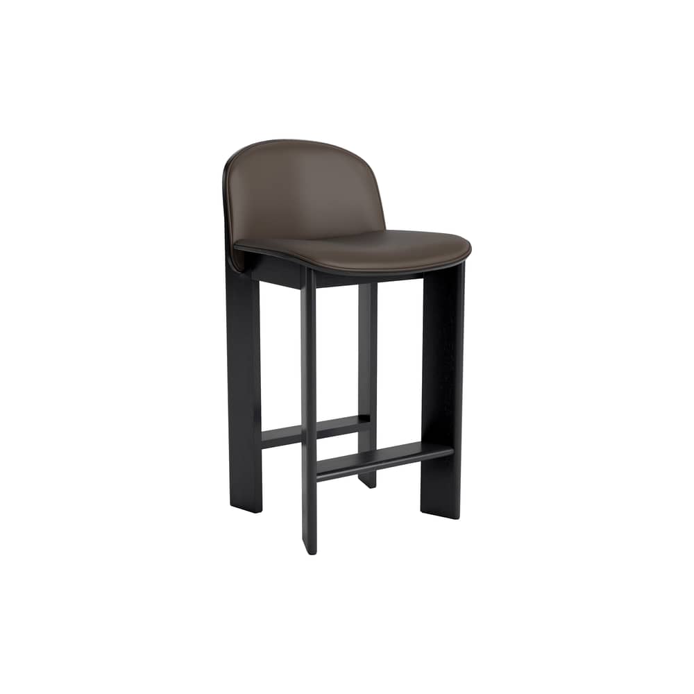Sedia da bar Chisel 35 Low pelle marrone / Altezza 65 cm - Imbottitura in pelle - Hay - Pelle color cioccolato (Grano) / Nero - Espanso, Impiallacciatura rovere laccato, Pelle