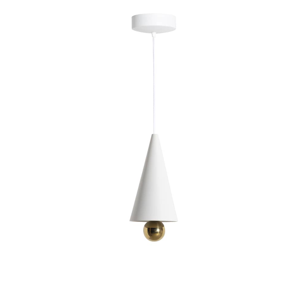 Sospensione Cherry Small metallo bianco / LED - Ø 16 x H 38 cm - Petite Friture - Bianco / Sfera dorata - Alluminio