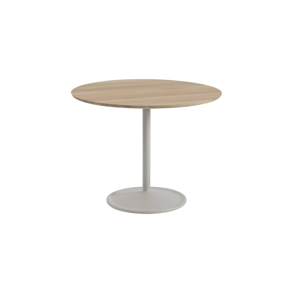 Table ronde Soft / Ø 95 x H 73 cm - Muuto - Chêne naturel / Pied gris - Aluminium moulé sous pression, Chêne massif