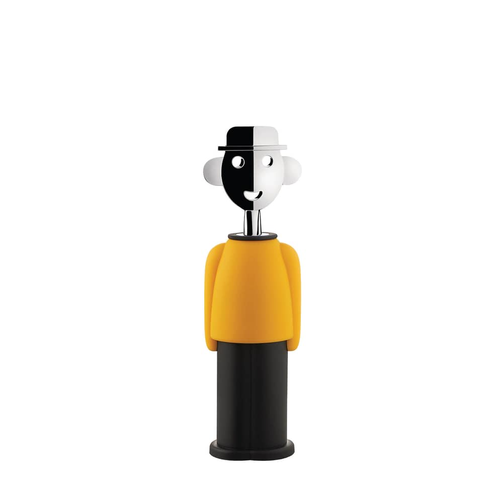 Tire-bouchon Alessandro M. jaune noir / Alessandro Mendini, 1994 - Alessi - Jaune & noir - Acier laminé, Résine thermoplastique, Zamak chromé