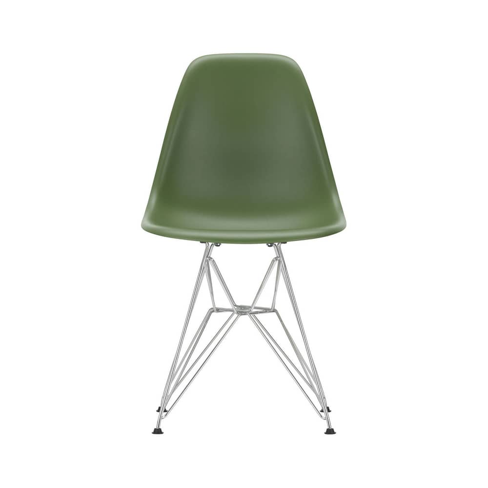 Chaise RE DSR - Eames Plastic Side Chair / (1950) - Pieds chromés / Recyclé - Vitra - Vert forêt / Pieds chromés - Acier chromé, Plastique recyclé post-consommation