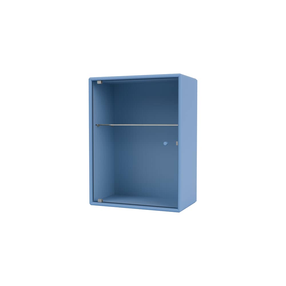 Badezimmer-Hängeschrank Ripple holz blau / B 35,4 x T 20 x H 46,8 cm - Gewelltes Glas - MONTANA - Azure 154 - Geriffeltes Glas, lackierte Holzfaserplatte
