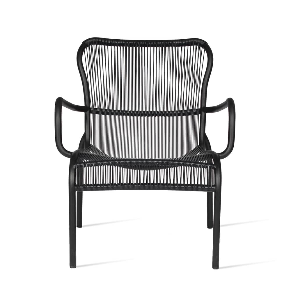 Loop Lounge Stackable Lounge chair with armrests textile black / Stackable - Hand-woven polyethylene cord - Vincent Sheppard - Black - Polythene fiber, Thermolacquered aluminium