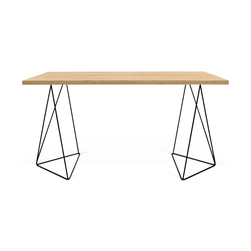 Bureau Oscar / L 140 x P 75 cm - Chêne - POP UP HOME - Chêne / Pied noir - MDF, Métal laqué, Panneau aggloméré, Placage chêne
