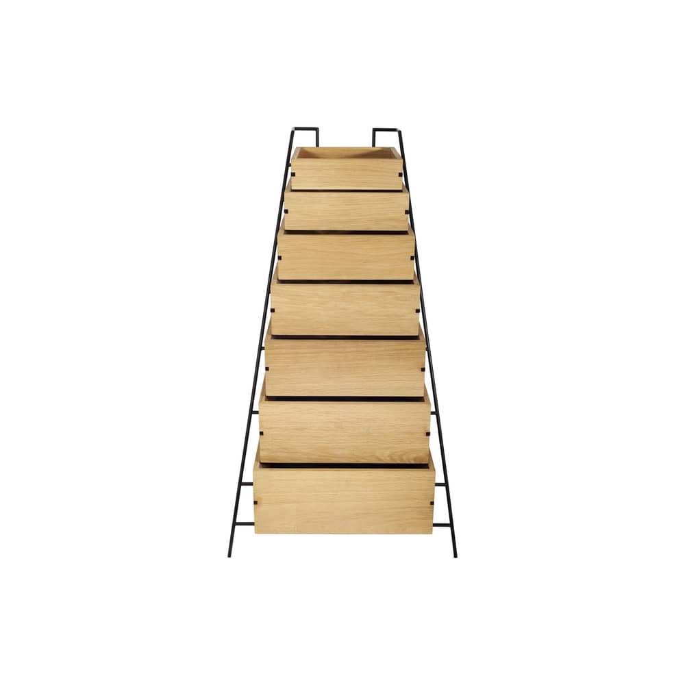 Cassettiera Sutoa legno naturale / Rotelle - L 67 x P 53 cm x H 116,5 cm - Frama  - Rovere naturale e nero - Acciaio, Massello di quercia oliato