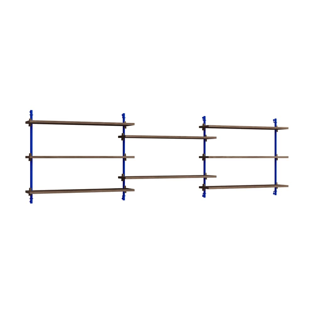Regal Wall Shelving – ws.65.3 holz braun / B 239 x H 65 x T 17,5 cm - MOEBE - Räuchereiche / Blau - MDF Eichenfurnier, Stahl