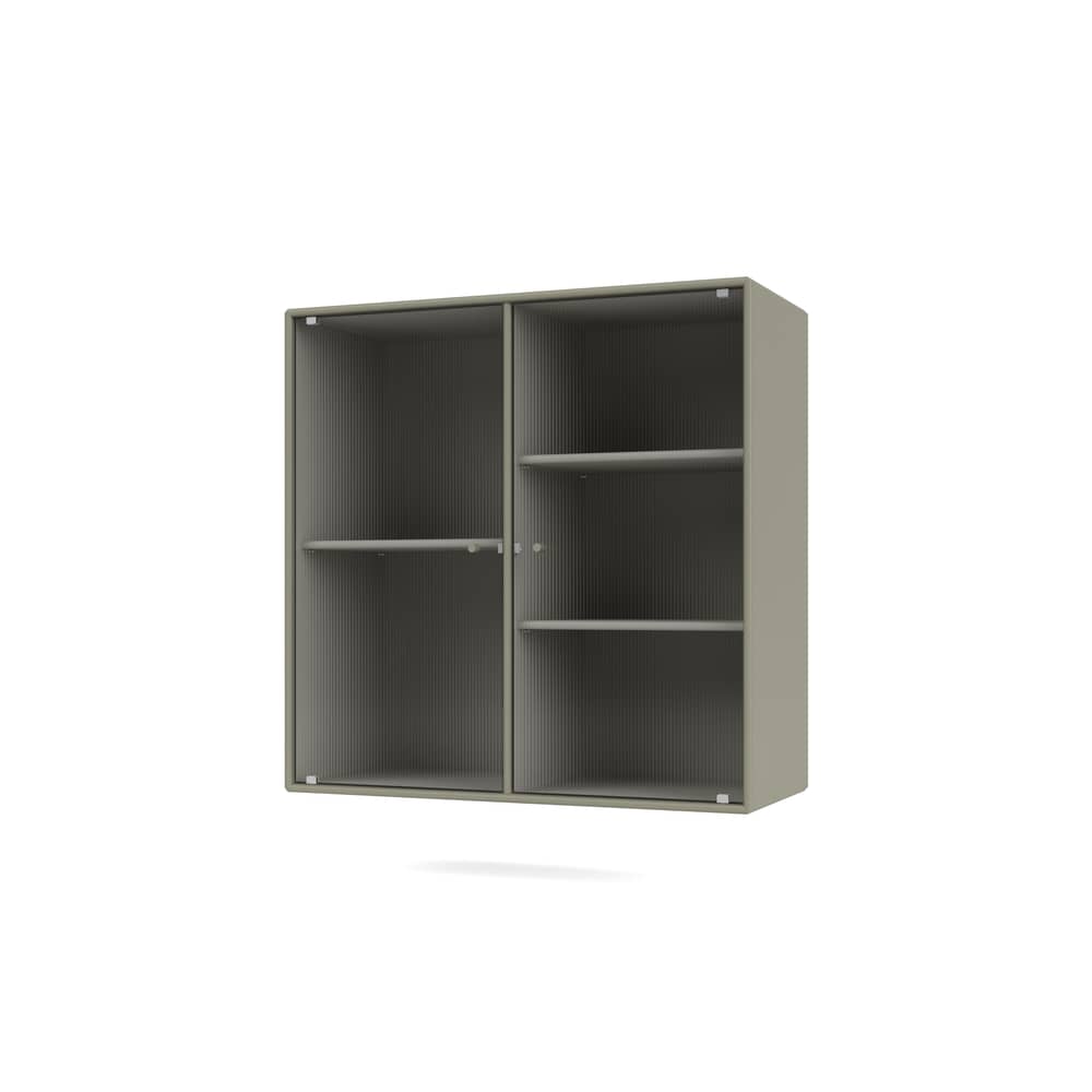 Wandablage Ripple II holz grau / Vitrine - B 69.6 x T 30 x H 69,6 cm / Gewelltes Glas - MONTANA - Fennel 144 - Geriffeltes Glas, lackierte Holzfaserplatte