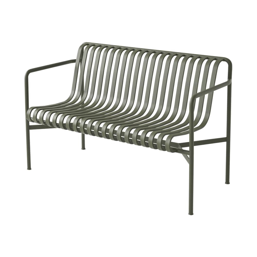 Banc avec dossier Palissade Dining métal vert / L 128 cm - Bouroullec, 2016 - Hay - Banc / Vert olive - Acier laqué époxy