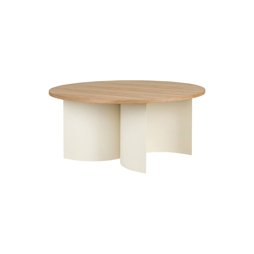 Couchtisch Gavo holz natur / Ø 95 x H 44 cm - NOO.MA - Naturesche & Beige Asche, naturgetreu - FSC-zertifiziertes MDF mit Eschenfurnier, Stahl
