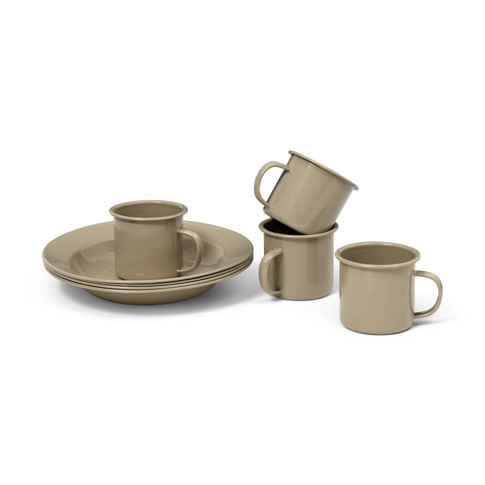 Yard Picnic Tableware set metal beige / Set of 8 metal pieces - Ferm Living - Cashmere beige - Enamelled steel
