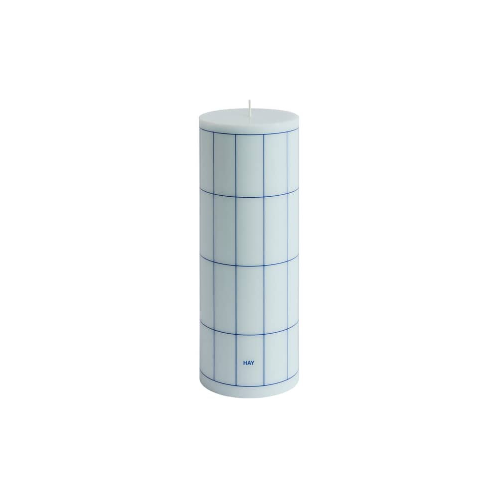 Blockkerze Column wachs bunt / Ø 9 x H 25 cm - Hay - Blau mit blauem Gittermuster - Öl, Stearin