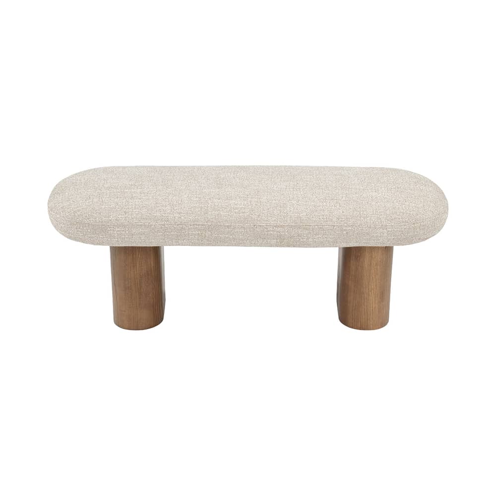 Panca imbottita Popa tessuto beige / L 132,5 cm - NV GALLERY - Beige / Noce - Espanso, Frassino massello tinto, Tissu Tweed