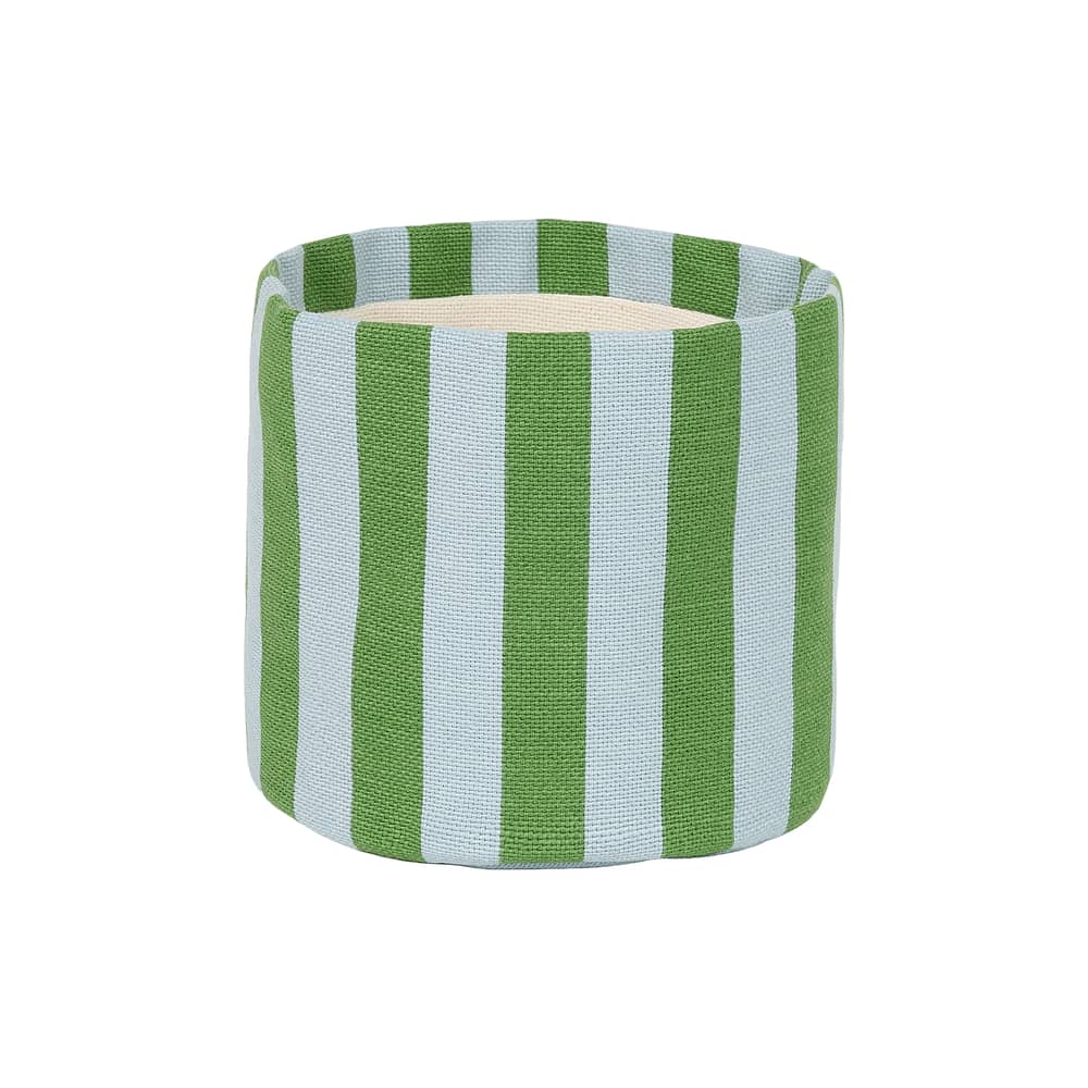  Basket textile green / H 17 cm - NOBODINOZ - Green & Blue / Striped - Organic cotton, Polyester