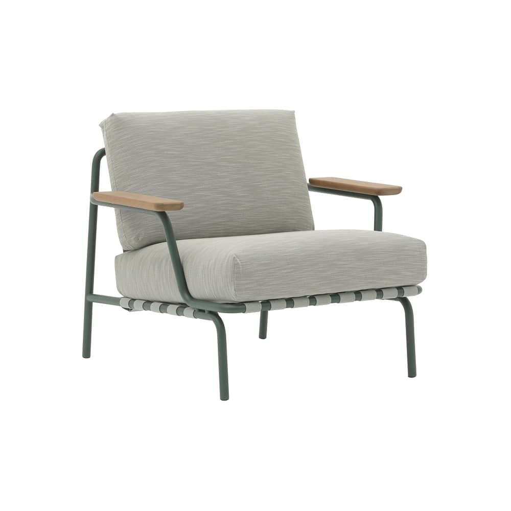Fauteuil rembourré Settle tissu gris - Muuto - Vert foncé / Tissu gris clair (Ribbed Weave 2) - Acajou, Acier, Mousse, Sangle polyester, Tissu d\'extérieur